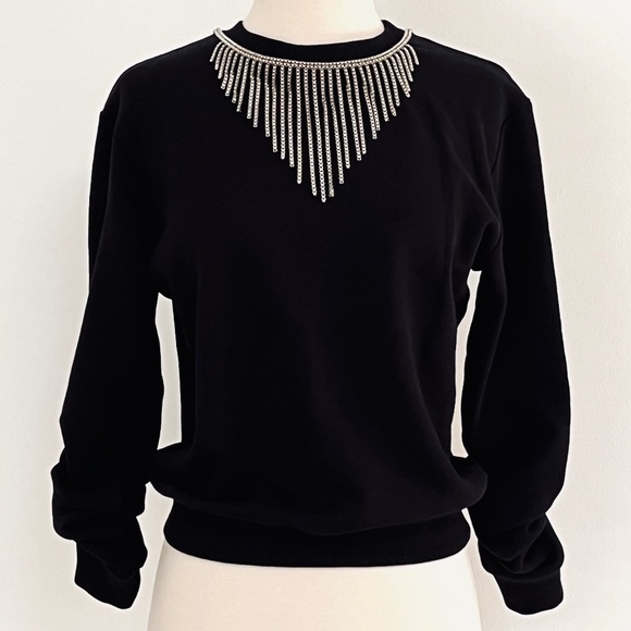 $1495 Saint Laurent Cotton Jersey Top with Necklace embellishment Black - Picture 1 of 10